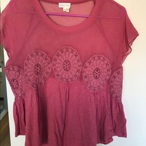 Anthropologie flower pink shirt